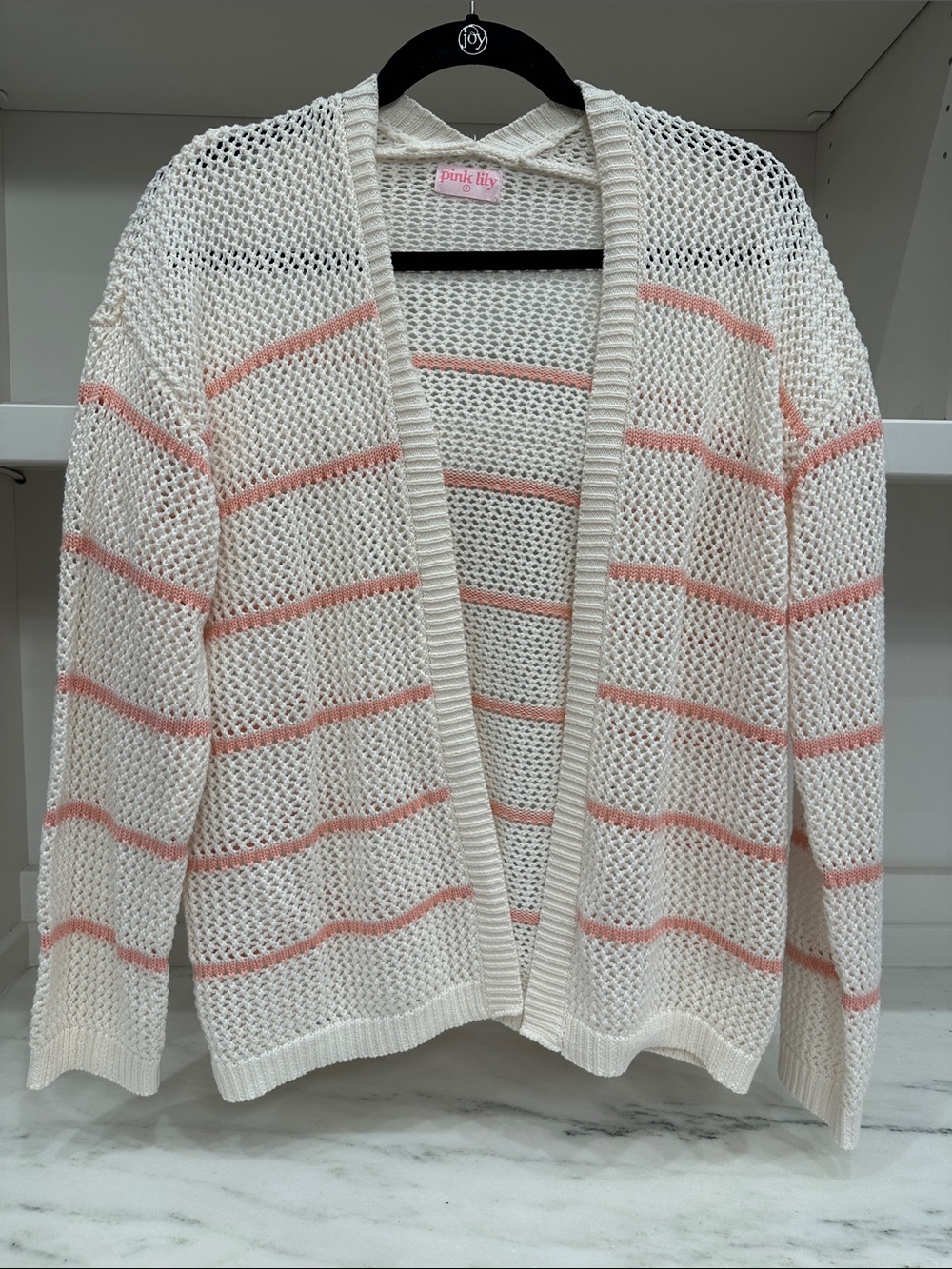 Pink Lily small Shay White And Pink Stripe Cardigan. Like new